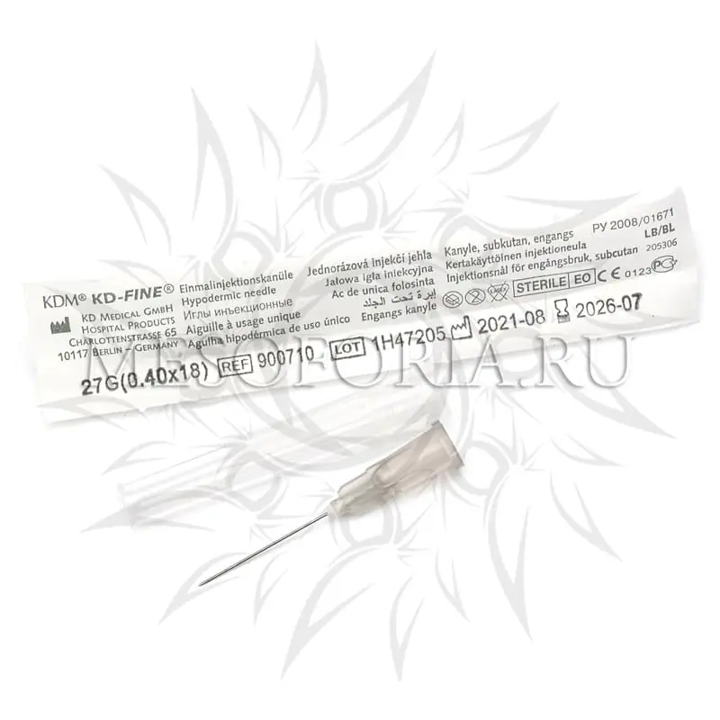 Игла для мезотерапии одноразовая инъекционная стерильная 27G (0,40 х 18 мм), KDM, KD-Fine, 1 шт
