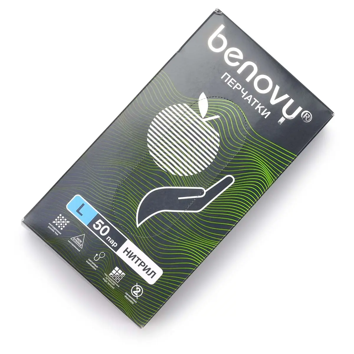 Перчатки нитриловые зеленые L Benovy (Бенови) - 50 пар