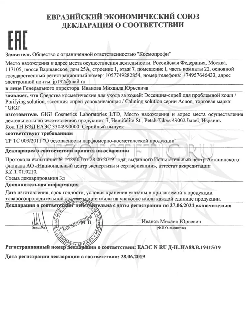 Эссенция-спрей для проблемной и жирной кожи / Purifying Solution, Acnon, GiGi (Джи Джи) - 100 мл