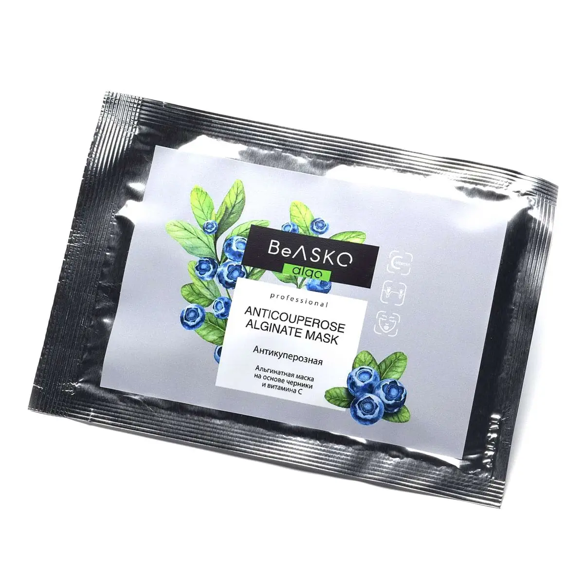 Альгинатная маска с антикуперозным комплексом на основе черники и витамина С / Anticouperose Alginate Mask, BeASKO - 30 гр
