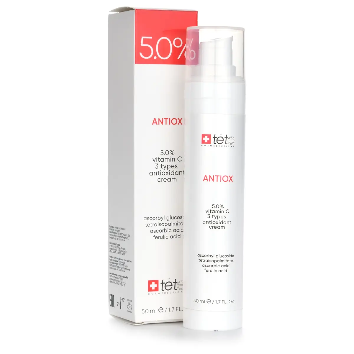 Антиоксидантный крем с тремя формами Витамина С 5.0% / Antiox 5% Vitamin C Cream, Tete Cosmeceutical - 50 мл