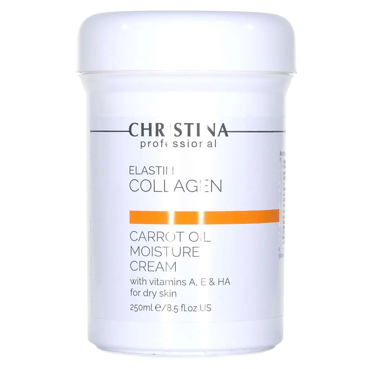 Увлажняющий крем с витаминами А, Е и гиалуроновой кислотой для сухой кожи «Эластин, коллаген, морковное масло» / Elastin Collagen Carrot Oil Moisture Cream with Vitamin A, E & HA for dry skin, Christina (Кристина) - 250 мл