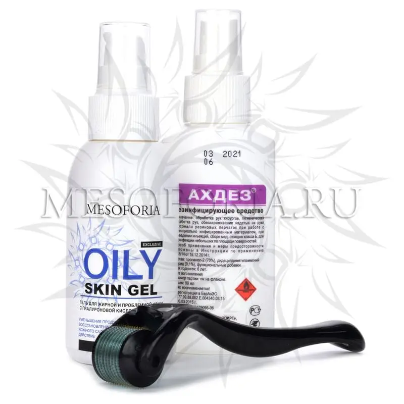 Набор с мезороллером для лица Dermaroller Dr Mezo (жирная кожа, акне, постакне), гелем для жирной и проблемной кожи с гиалуроновой кислотой и серой, 100 мл и средством дезинфекции Набор с мезороллером для лица Dermaroller Dr Mezo (жирная кожа, акне, постакне), гелем для жирной и проблемной кожи с гиалуроновой кислотой и серой, 100 мл и средством дезинфекции