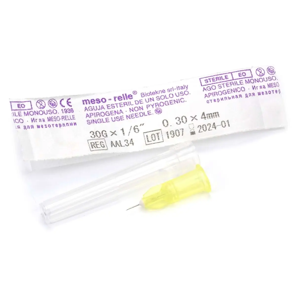 Иглы для мезотерапии и микроинъекций "Meso-relle" 30G 0,3 х 4 мм, 1 шт