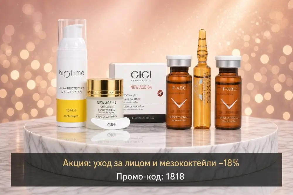 Акция: уход за лицом и мезококтейли −18% по промо-коду: 1818!