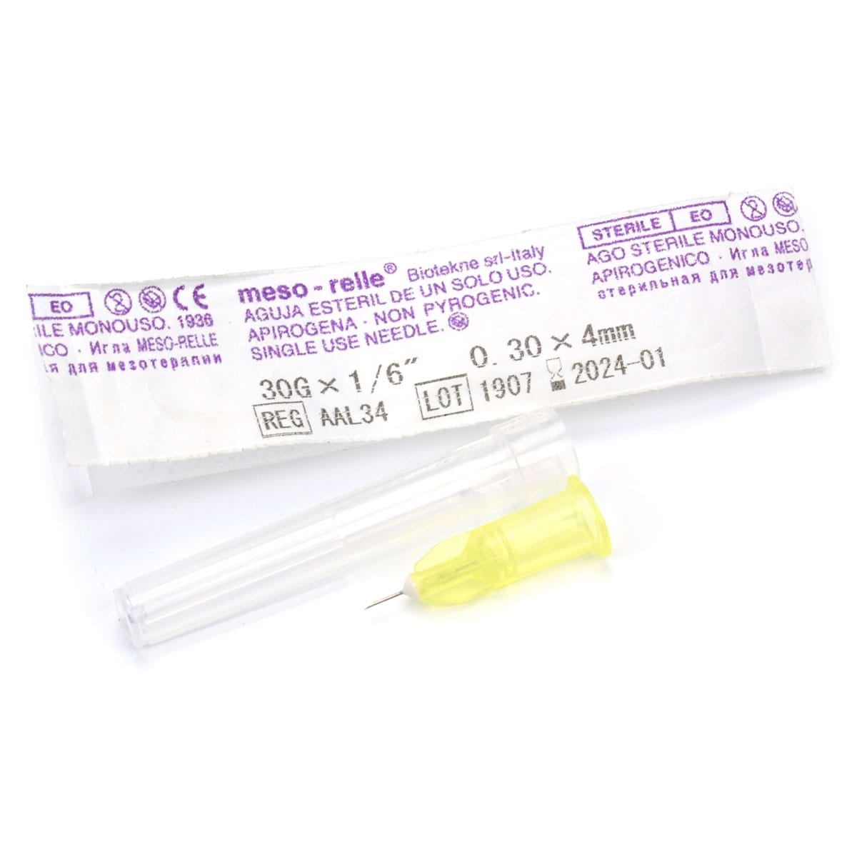 Иглы для мезотерапии и микроинъекций “Meso-relle” 30G 0,3 х 4 мм, 1 шт