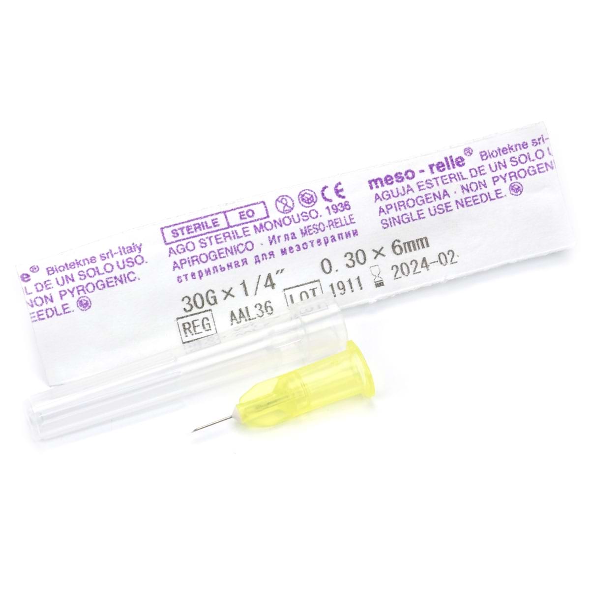 Иглы для мезотерапии и микроинъекций “Meso-relle” 30G 0,3 х 6 мм, 1 шт