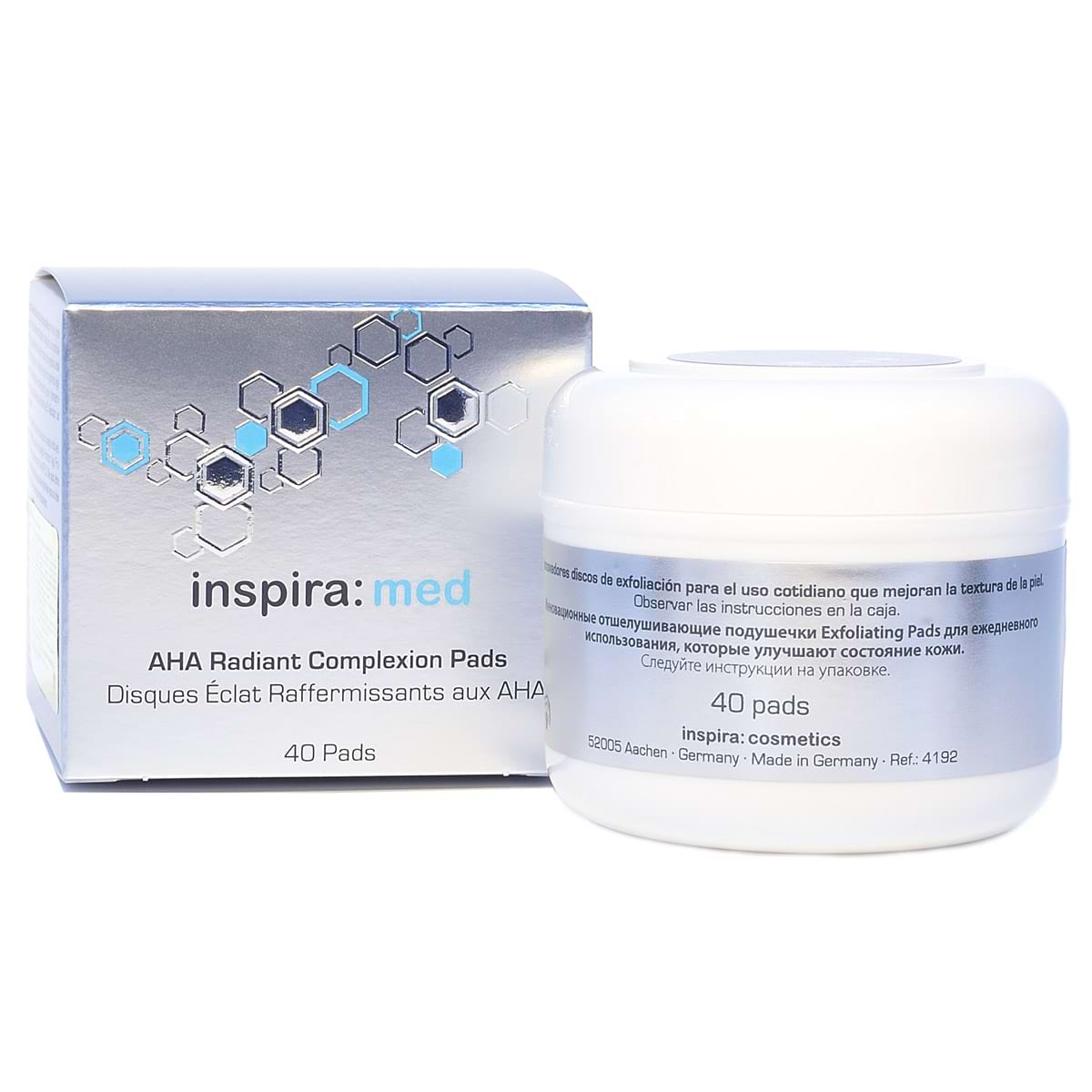 Диски-спонжи с AHA-кислотами для обновления и сияния кожи / AHA Radiant Complexion Pads, Inspira Med, Janssen Cosmetics (Янсен косметика), 40 шт