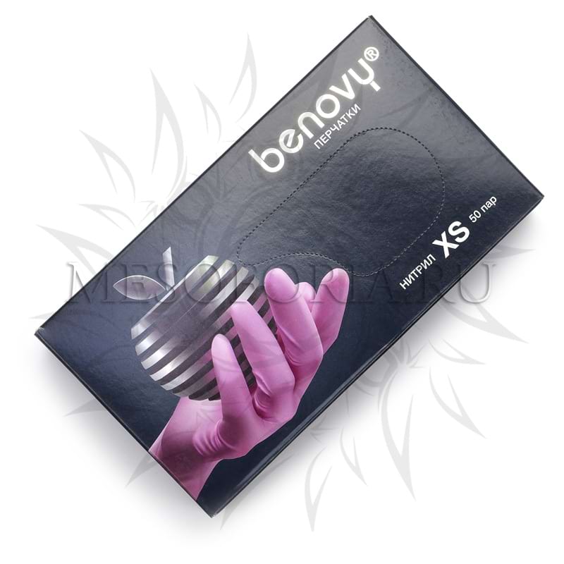 Перчатки нитриловые розовые XS Benovy (Бенови) – 50 пар