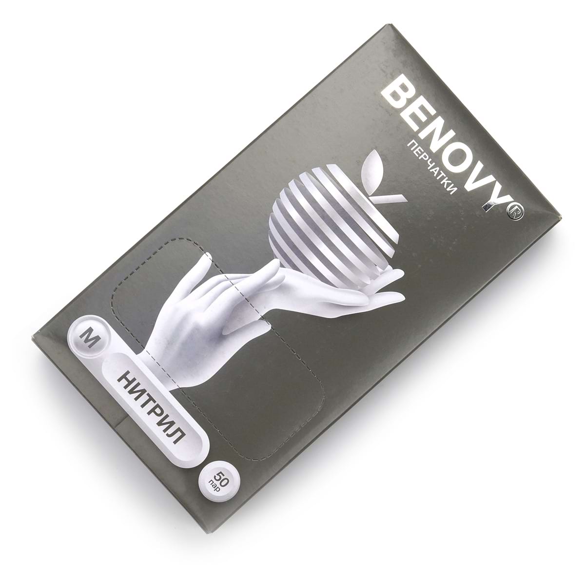 Перчатки нитриловые белые M Benovy (Бенови) – 50 пар